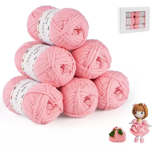 Ilauke 6 Gabali Biezas Tamborējuma Dzijas Komplekti Iesācējiem – Rozā, 6 x 50 g