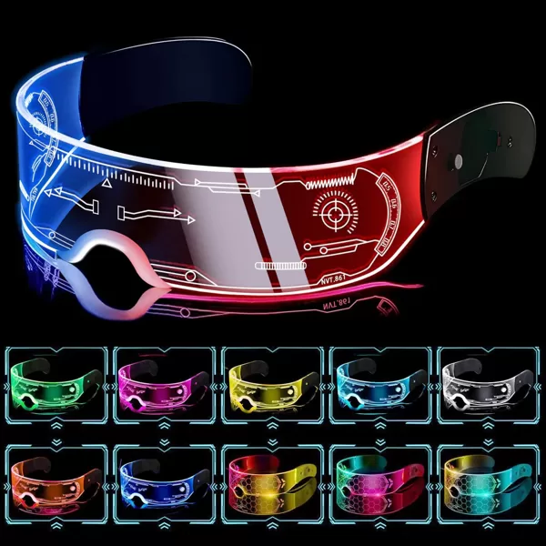ED Light Up brilles ballītei LED brilles, Futūristiska maska, ​​Rave aksesuāri Daudzkrāsu mirdzošas neona saulesbrilles