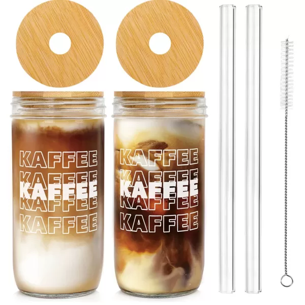 Kafijas glāzes ar bambusa vāciņu un salmiņu - 2 gab. (700 ml)