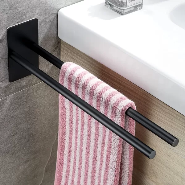 KROCEO dvieļu turētājs bez urbšanas. Nerūsējošais tērauds, pašlīmējošs, dvieļu žāvēšanai, 38cm, melns.